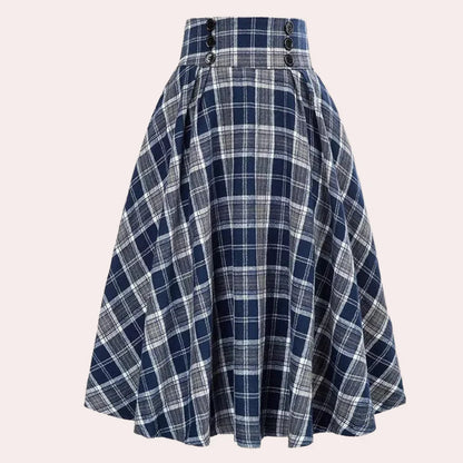 Damska spódnica midi w kratę z wysokim stanem i guzikami-Skirt for women-Olave