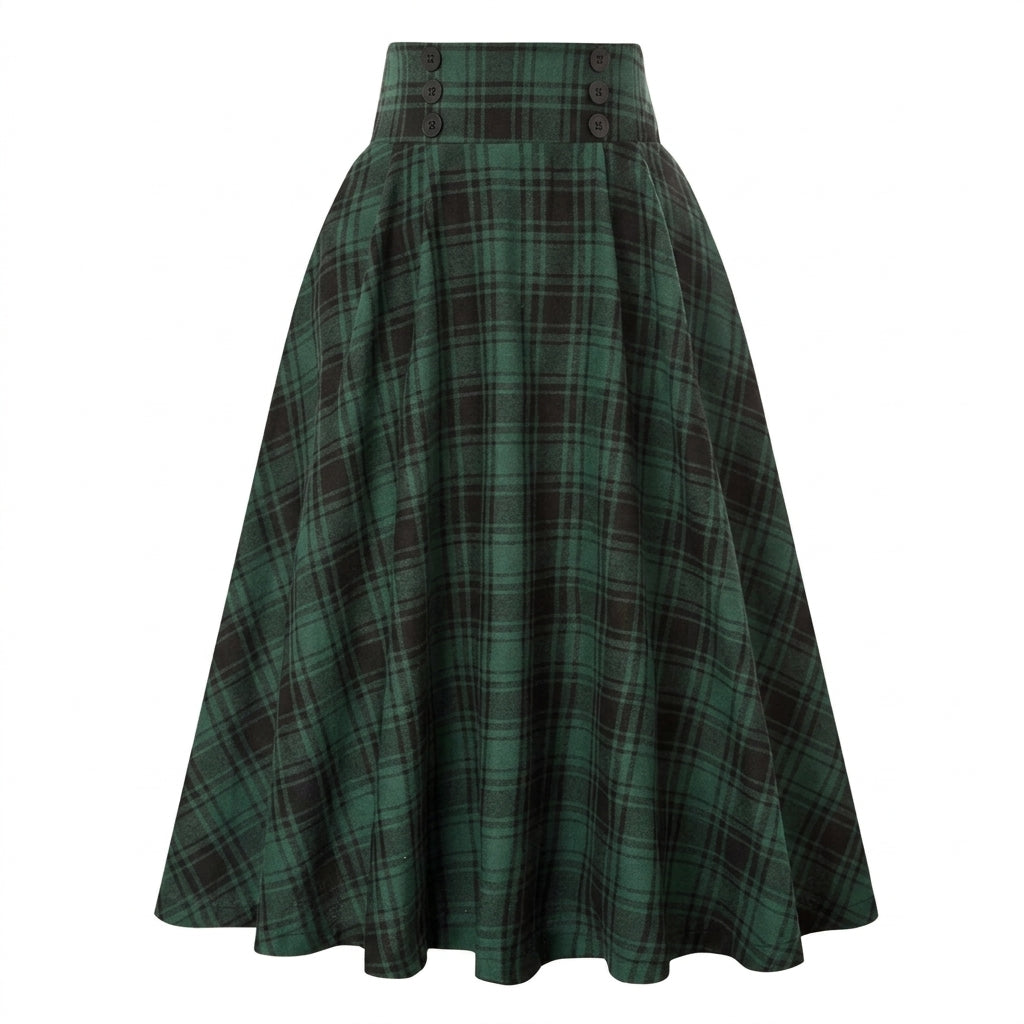 Damska spódnica midi w kratę z wysokim stanem i guzikami-Skirt for women-Olave
