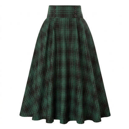 Damska spódnica midi w kratę z wysokim stanem i guzikami-Skirt for women-Olave