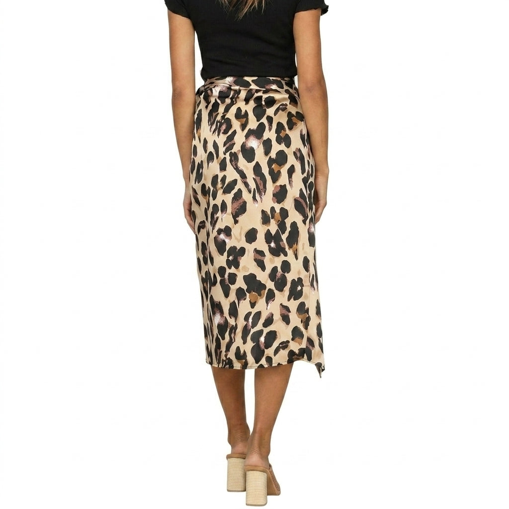 Damska spódnica midi w panterkę z kopertowym wiązaniem i rozcięciem-Skirt for women-Olave