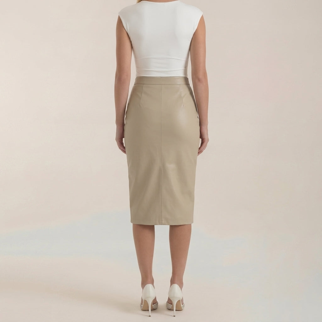 Damska spódnica midi z drapowaniem i rozcięciem-Skirt for women-Olave