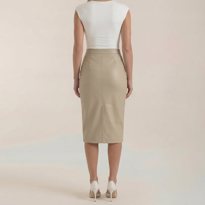 Damska spódnica midi z drapowaniem i rozcięciem-Skirt for women-Olave