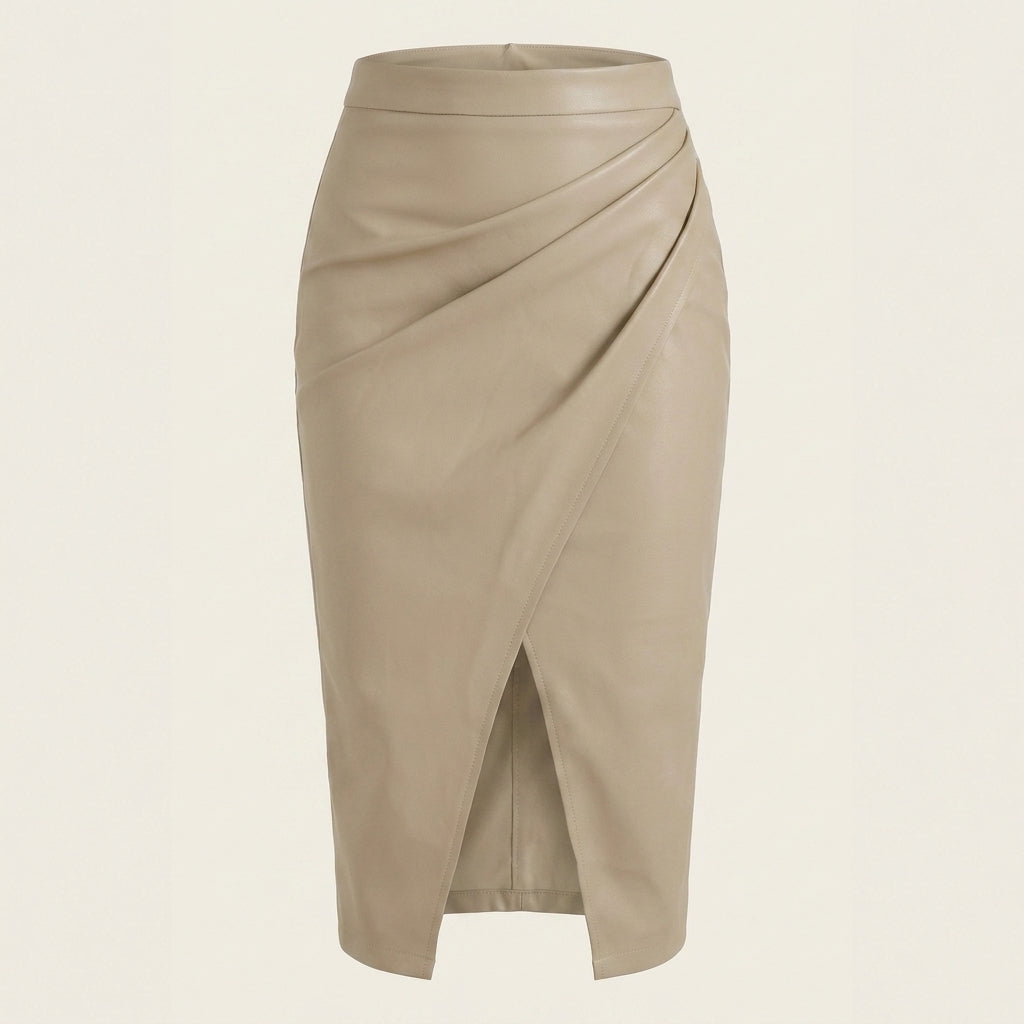 Damska spódnica midi z drapowaniem i rozcięciem-Skirt for women-Olave