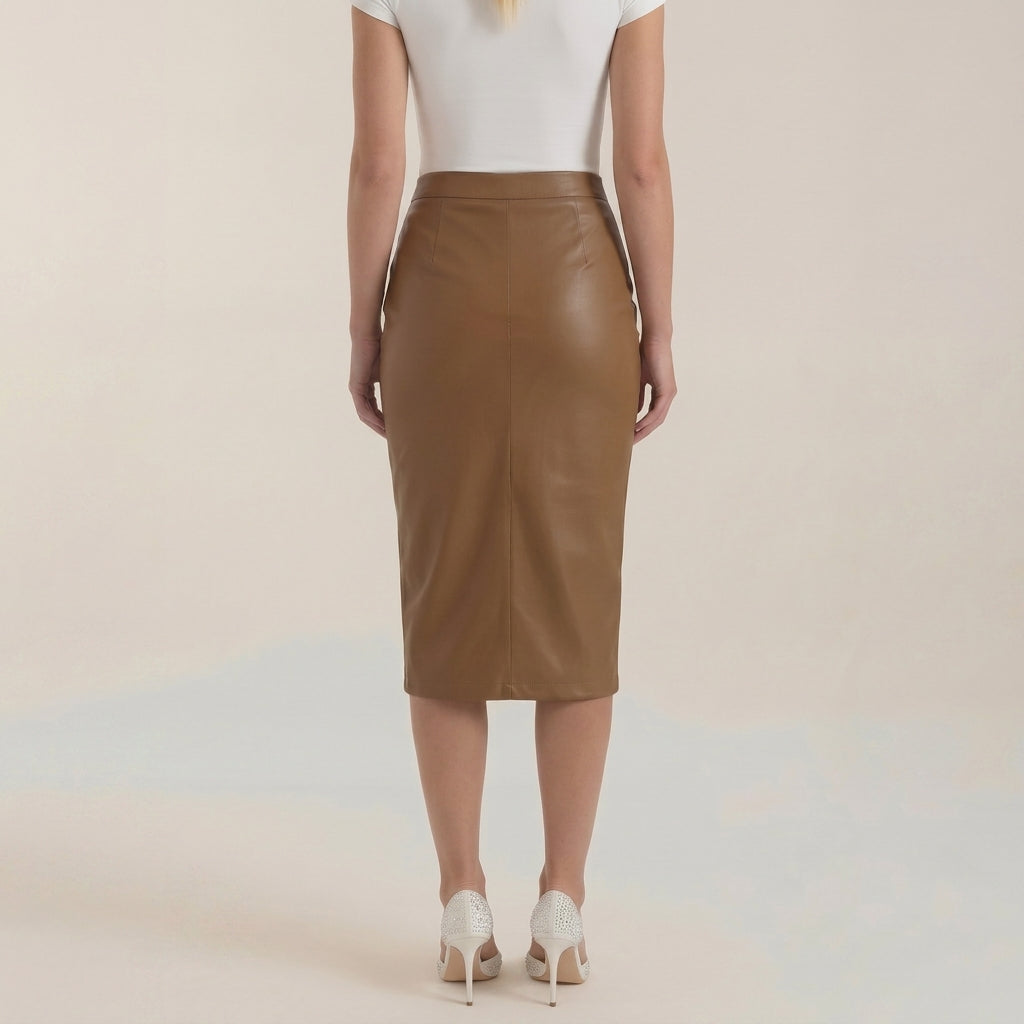 Damska spódnica midi z drapowaniem i rozcięciem-Skirt for women-Olave