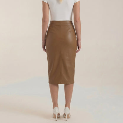 Damska spódnica midi z drapowaniem i rozcięciem-Skirt for women-Olave