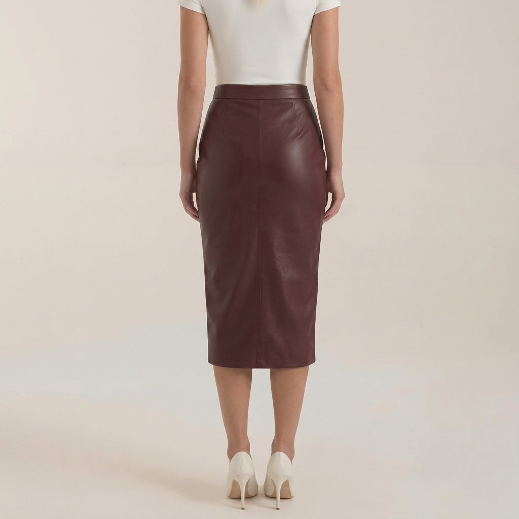 Damska spódnica midi z drapowaniem i rozcięciem-Skirt for women-Olave
