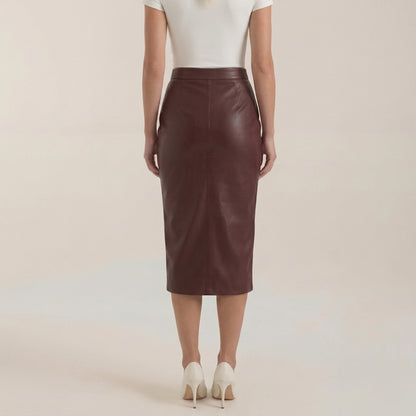 Damska spódnica midi z drapowaniem i rozcięciem-Skirt for women-Olave