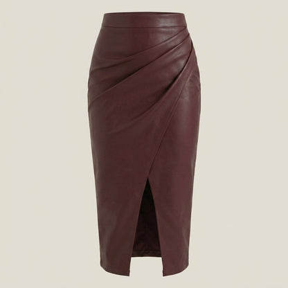 Damska spódnica midi z drapowaniem i rozcięciem-Skirt for women-Olave