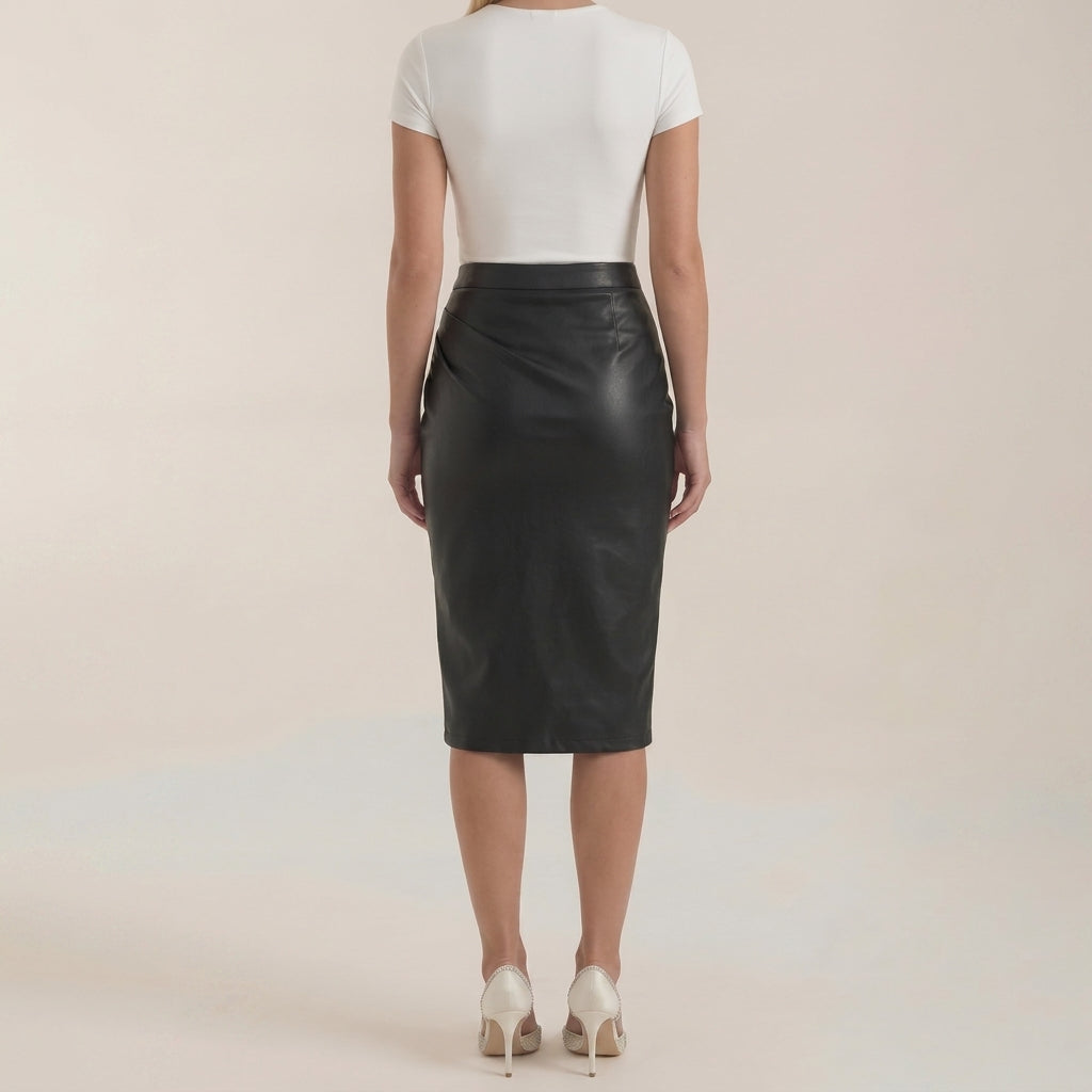 Damska spódnica midi z drapowaniem i rozcięciem-Skirt for women-Olave