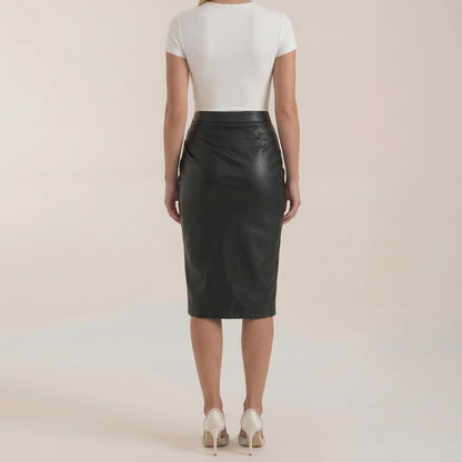 Damska spódnica midi z drapowaniem i rozcięciem-Skirt for women-Olave