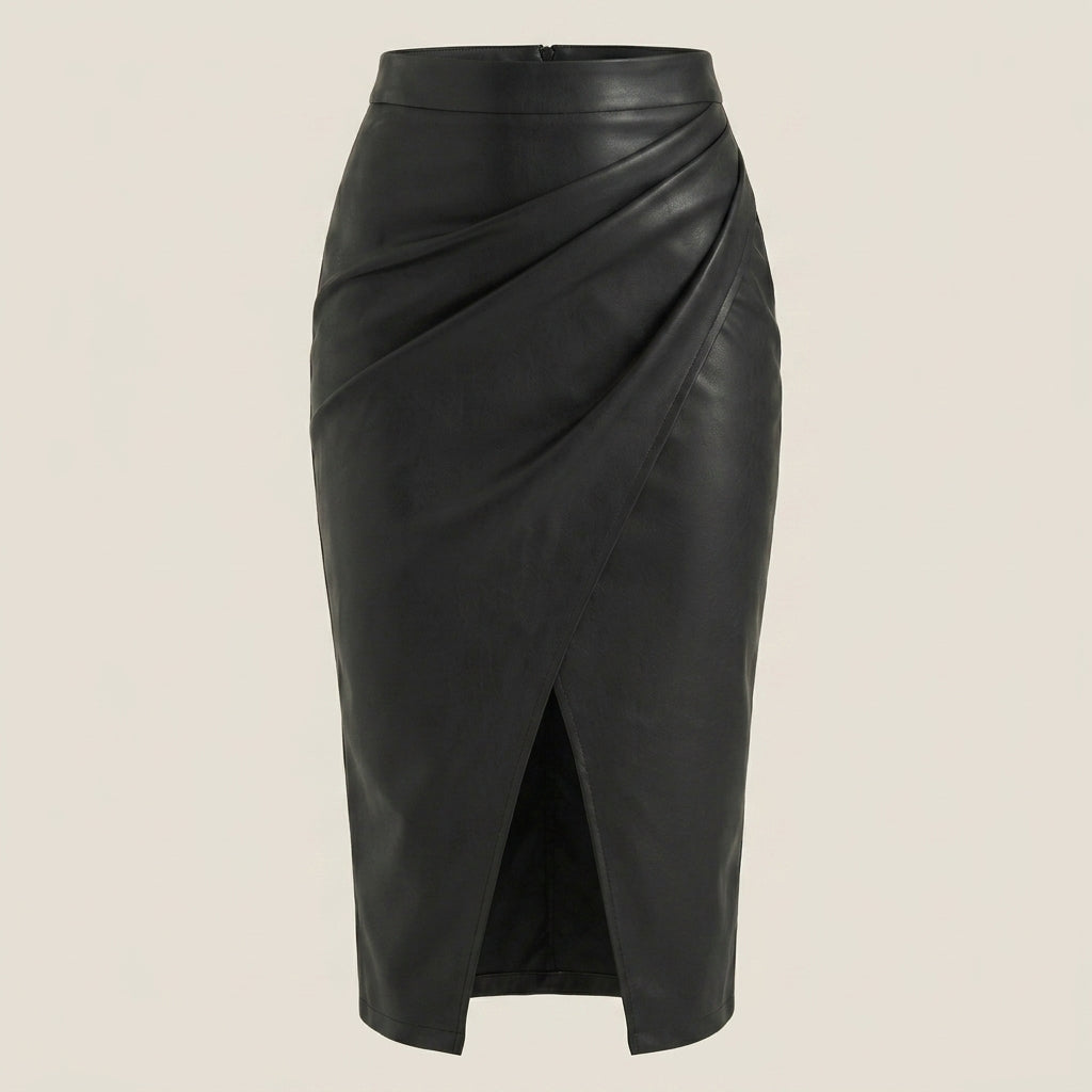 Damska spódnica midi z drapowaniem i rozcięciem-Skirt for women-Olave