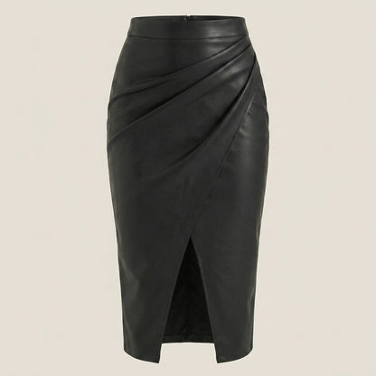 Damska spódnica midi z drapowaniem i rozcięciem-Skirt for women-Olave