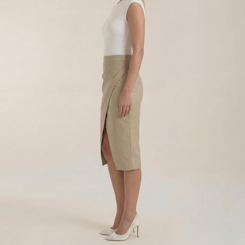 Damska spódnica midi z drapowaniem i rozcięciem-Skirt for women-Olave