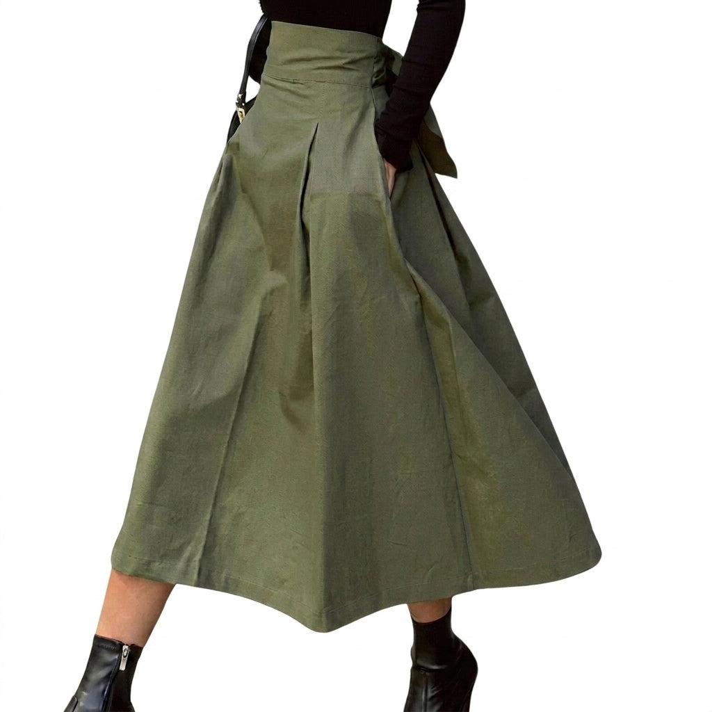 Damska spódnica midi z wysokim stanem i plisami-Skirt for women-Olave
