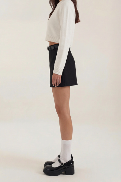 Damska spódnica mini z wysokim stanem, szlufkami i prostym dołem-Skirt for women-Olave
