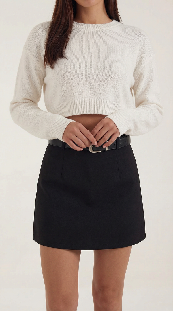 Damska spódnica mini z wysokim stanem, szlufkami i prostym dołem-Skirt for women-Olave