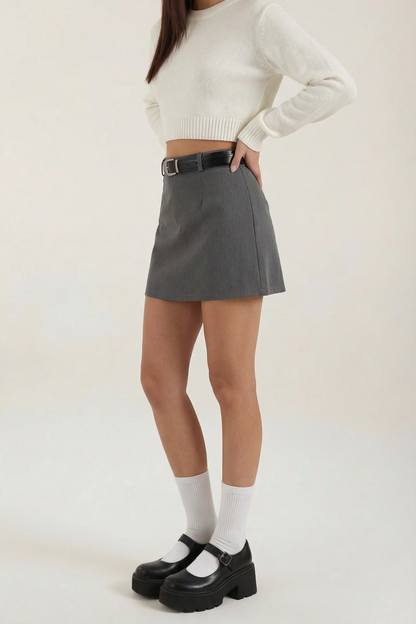 Damska spódnica mini z wysokim stanem, szlufkami i prostym dołem-Skirt for women-Olave