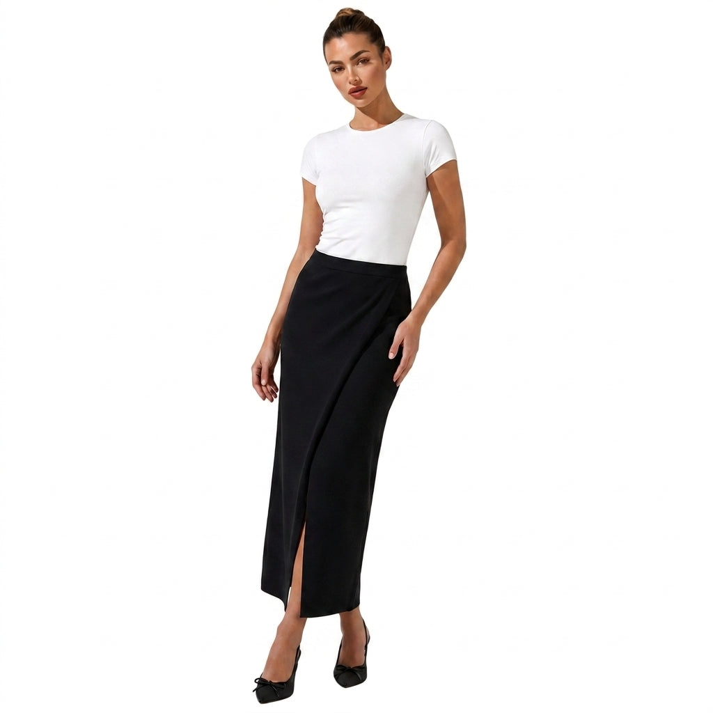 Damska spódnica o kopertowym kroju z rozcięciem i wysokim stanem-Skirt for women-Olave