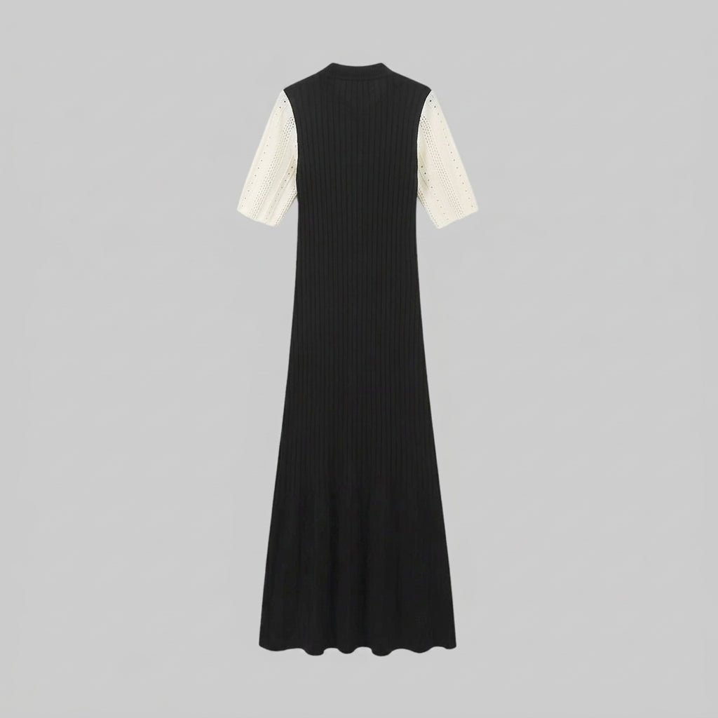 Damska sukienka dzianinowa z kołnierzem i listwą guzikową-Midi Dress-Olave