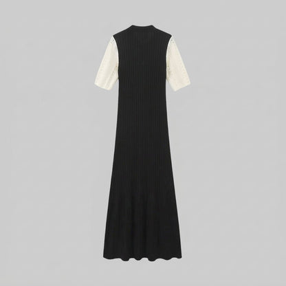 Damska sukienka dzianinowa z kołnierzem i listwą guzikową-Midi Dress-Olave