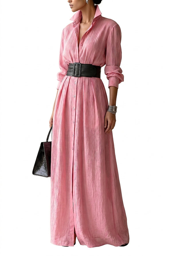 Damska sukienka koszulowa maxi z paskiem-Maxi Dress-Olave