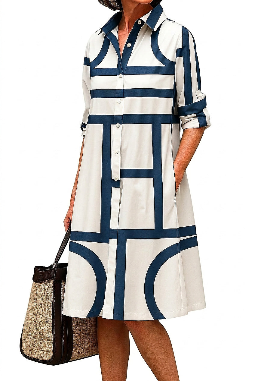 Damska sukienka koszulowa midi w geometryczne wzory-Midi Dress-Olave