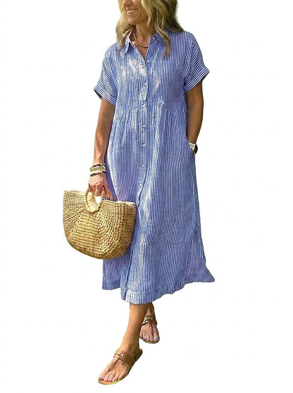Damska sukienka koszulowa midi w paski-Midi Dress-Olave