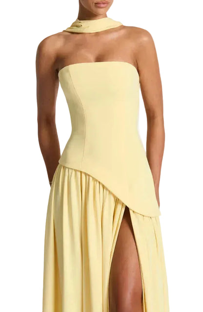 Damska Sukienka Maxi bez ramiączek z asymetryczną talią i rozcięciem-Maxi Dress-Olave