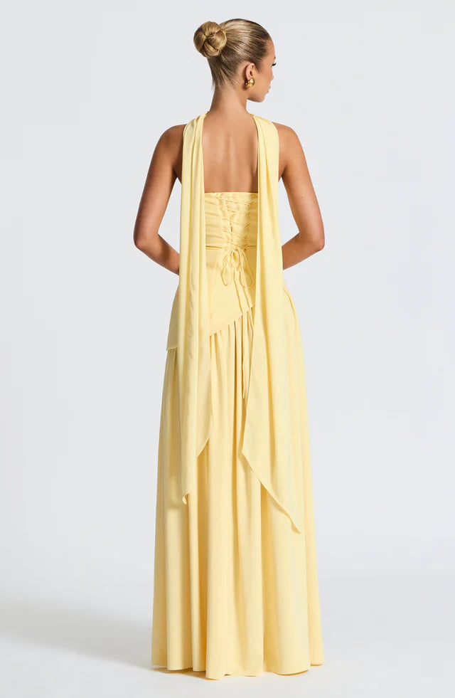 Damska Sukienka Maxi bez ramiączek z asymetryczną talią i rozcięciem-Maxi Dress-Olave