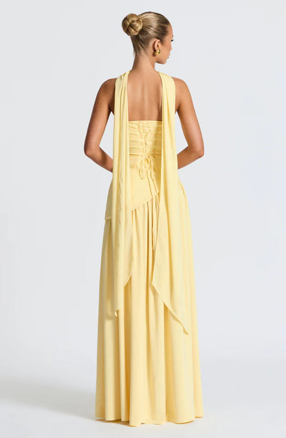 Damska Sukienka Maxi bez ramiączek z asymetryczną talią i rozcięciem-Maxi Dress-Olave