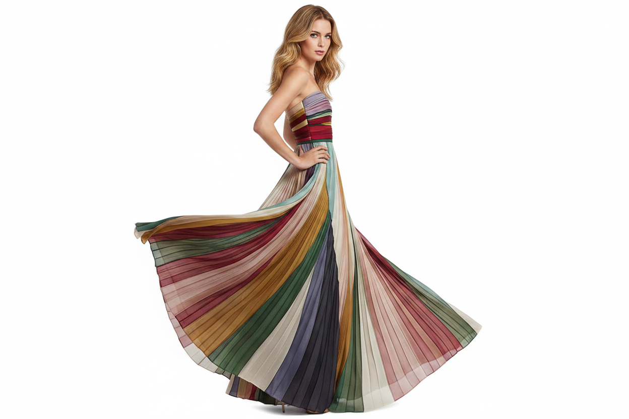 Damska sukienka maxi bez ramiączek z plisami-Maxi Dress-Olave