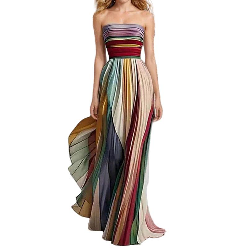 Damska sukienka maxi bez ramiączek z plisami-Maxi Dress-Olave