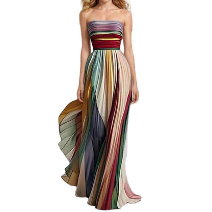 Damska sukienka maxi bez ramiączek z plisami-Maxi Dress-Olave