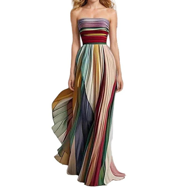Damska sukienka maxi bez ramiączek z plisami-Maxi Dress-Olave