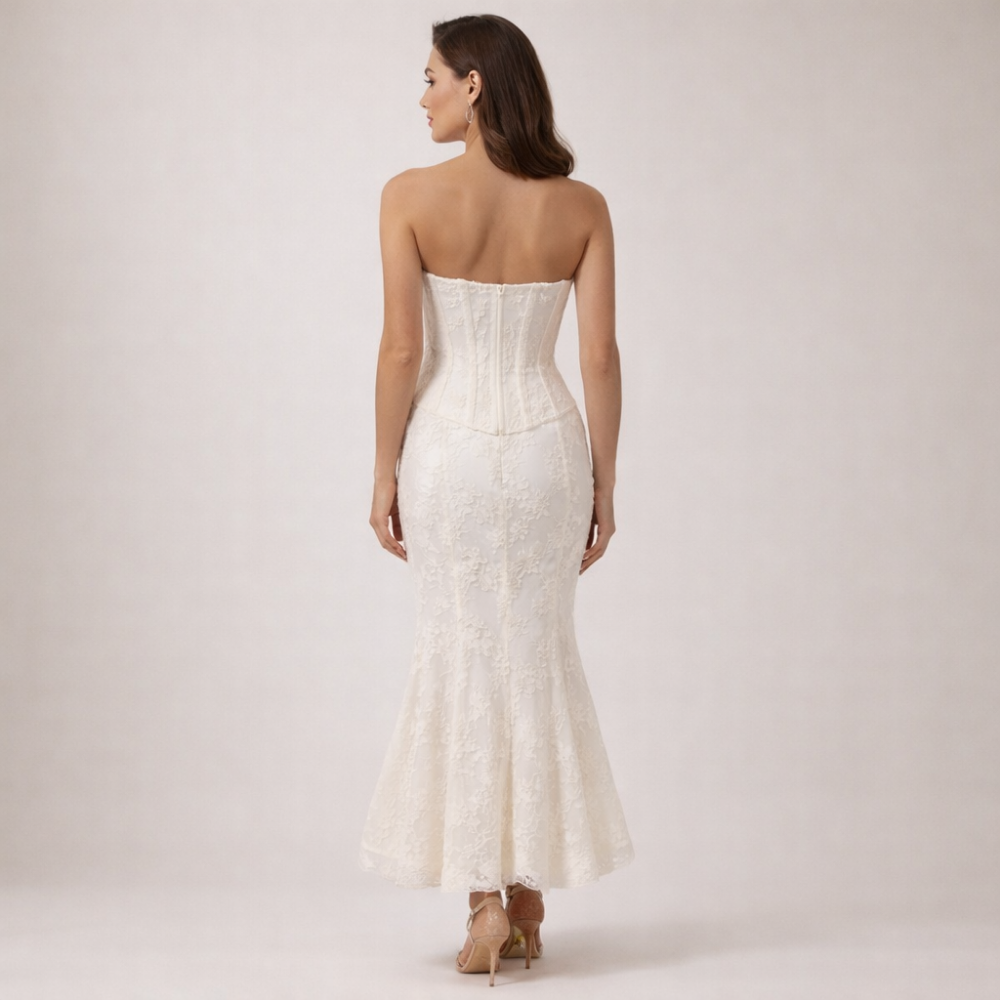 Damska sukienka maxi bez ramiączek ze strukturalną górą i rozszerzanym dołem-Maxi Dress-Olave