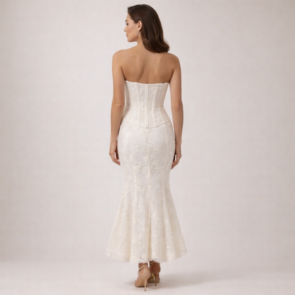 Damska sukienka maxi bez ramiączek ze strukturalną górą i rozszerzanym dołem-Maxi Dress-Olave