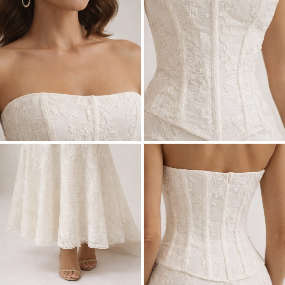 Damska sukienka maxi bez ramiączek ze strukturalną górą i rozszerzanym dołem-Maxi Dress-Olave