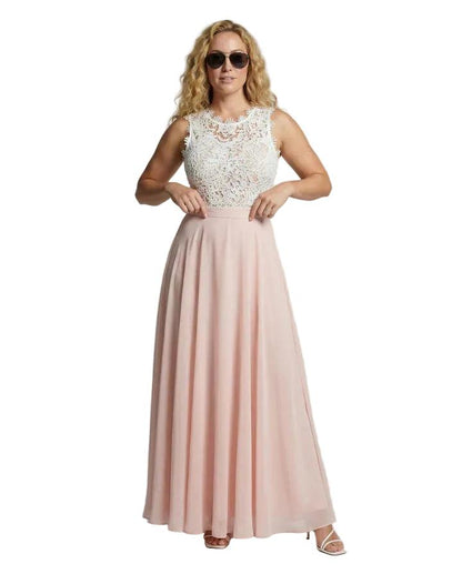 Damska sukienka maxi bez rękawów z koronkową górą i długim dołem-Maxi Dress-Olave
