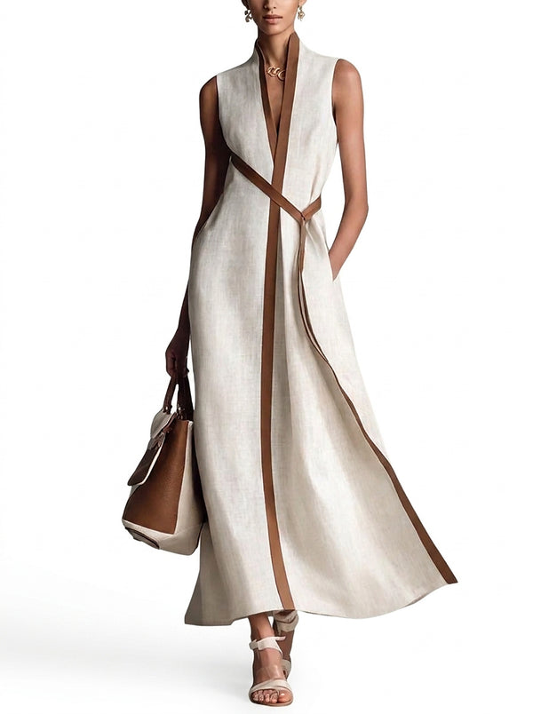Damska sukienka maxi bez rękawów z paskiem-Maxi Dress-Olave