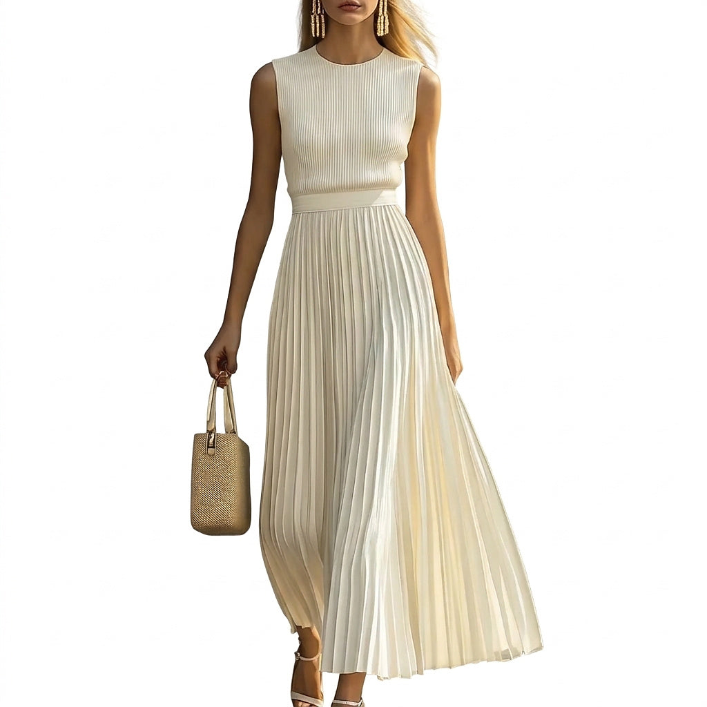 Damska sukienka maxi bez rękawów z plisami-Maxi Dress-Olave