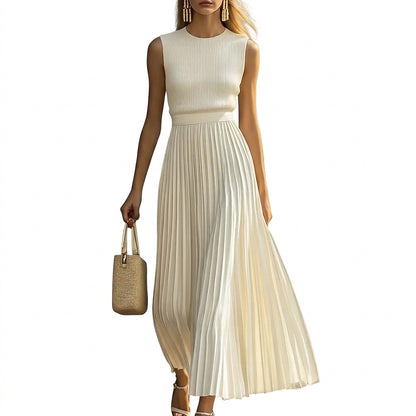 Damska sukienka maxi bez rękawów z plisami-Maxi Dress-Olave