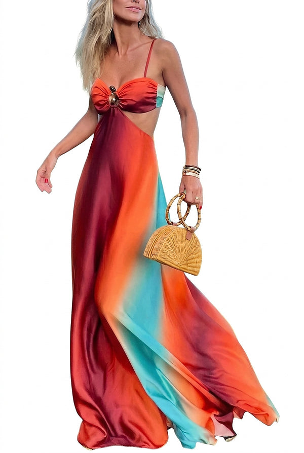 Damska sukienka maxi bez rękawów z wycięciami-Maxi dresses-Olave