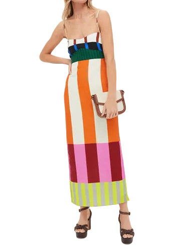 Damska sukienka maxi na ramiączkach z panelem kolorystycznym-Maxi Dress-Olave