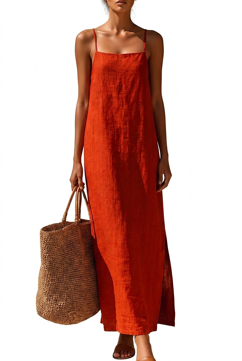 Damska sukienka maxi na ramiączkach z rozcięciem-Maxi Dress-Olave