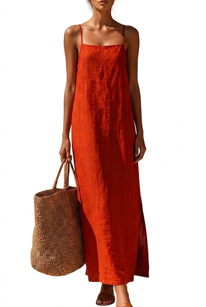 Damska sukienka maxi na ramiączkach z rozcięciem-Maxi Dress-Olave