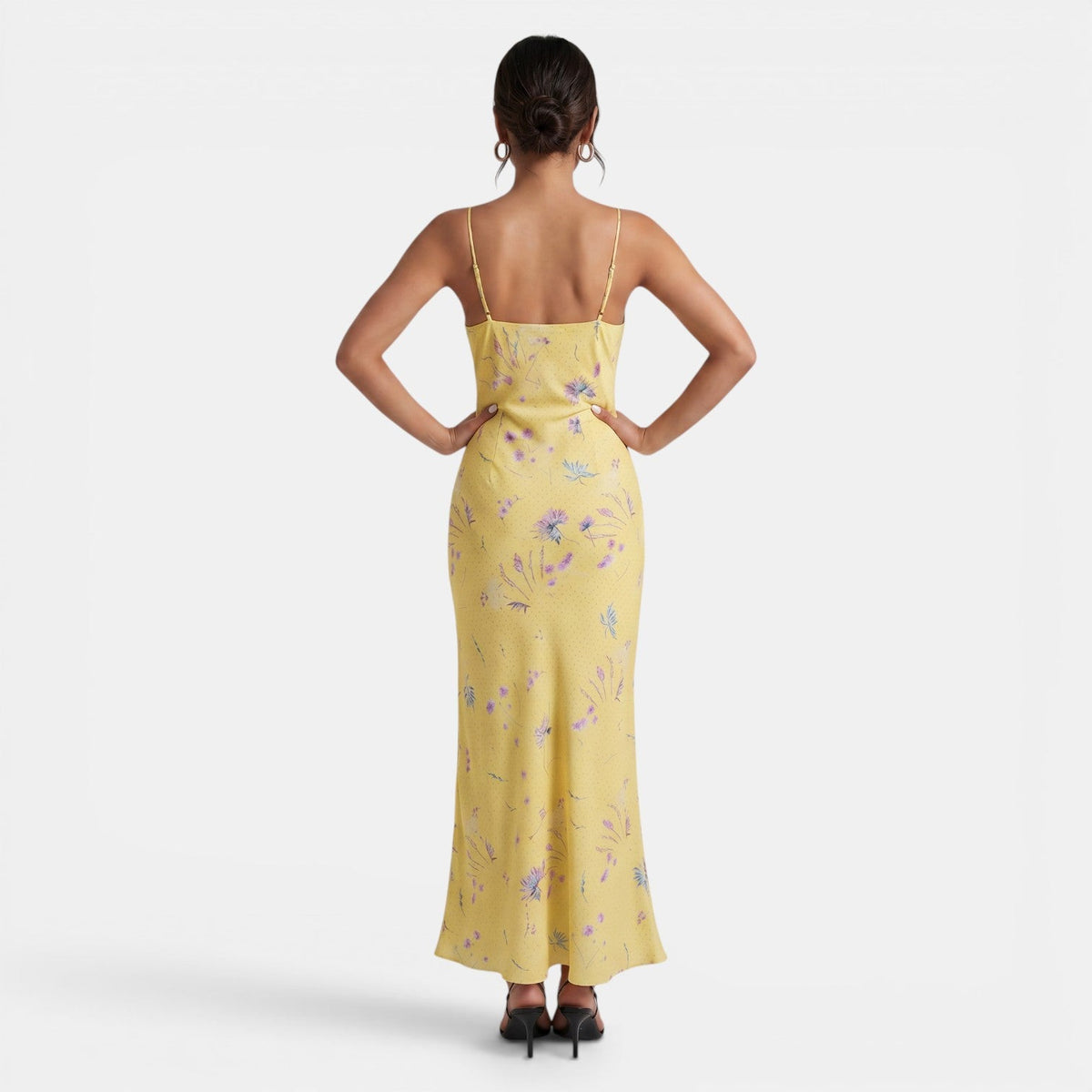 Damska sukienka maxi w kwiaty z dekoltem w serek-Maxi Dress-Olave
