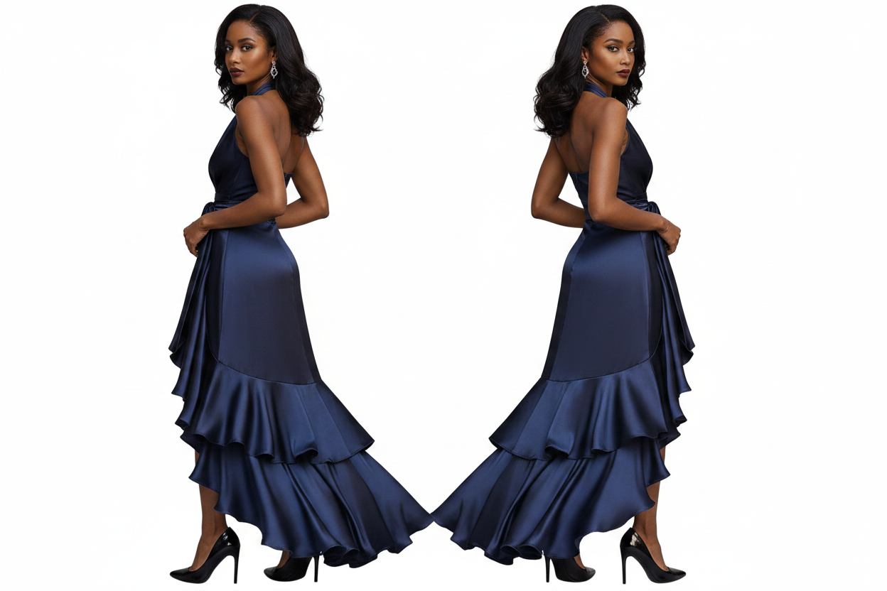 Damska sukienka Maxi z Dekoltem Halter i Drapowaną Talią-Maxi Dress-Olave