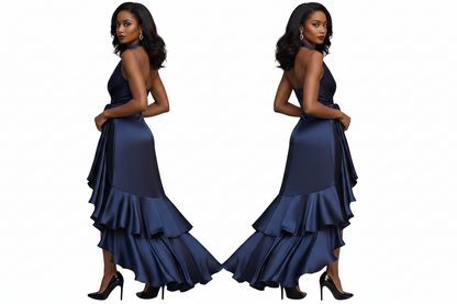 Damska sukienka Maxi z Dekoltem Halter i Drapowaną Talią-Maxi Dress-Olave