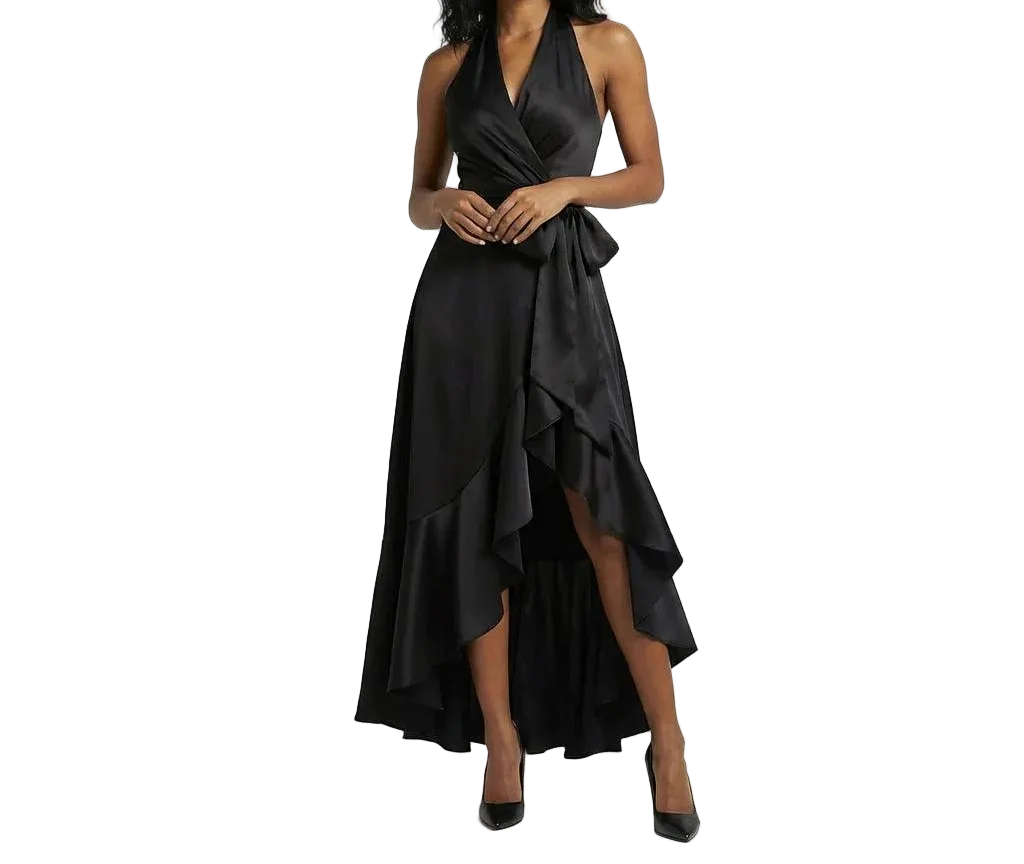 Damska sukienka maxi z dekoltem halter i kopertowym przodem-Maxi Dress-Olave