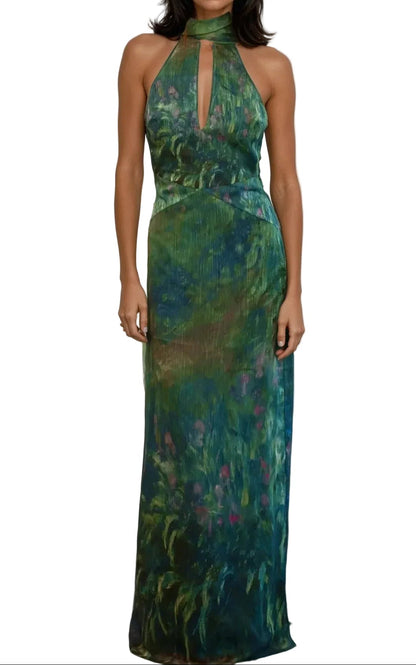 Damska Sukienka Maxi z Dekoltem Halter i Otwartymi Plecami-Maxi Dress-Olave